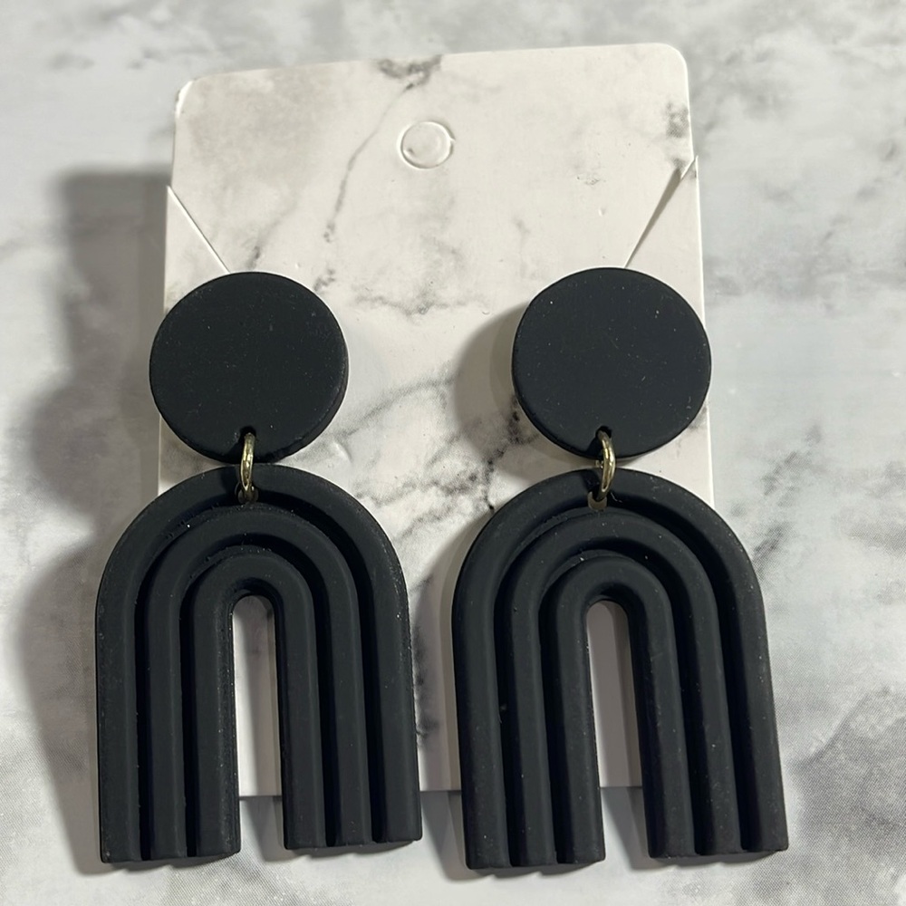 Handcrafted Black Rainbow Dangle Post Earrings NWT